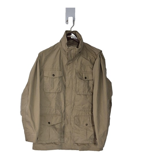 L.L. Bean Jacket Mens M Tan Hooded Utility Field Chore Safari Military 299789